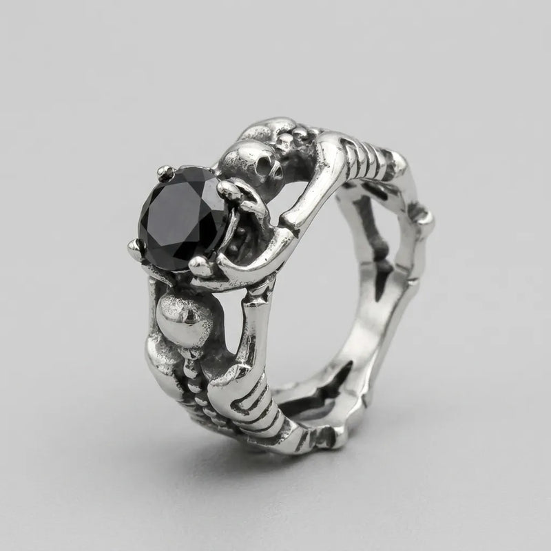 Twin Skeleton Embrace Black Gem Ring