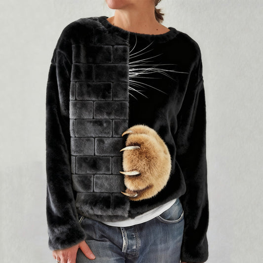Cute Cat Paw Pattern Round Neck Plush Sweatshirt elevenforest