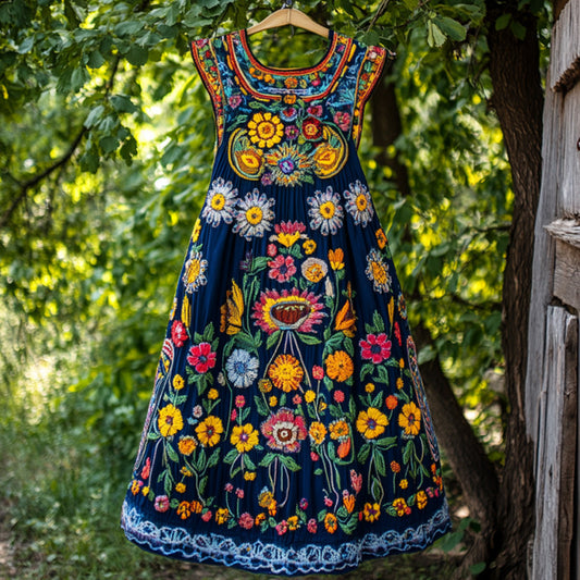 Women's Casual Vintage Petrykivka Embroidered Dress artswardrobe