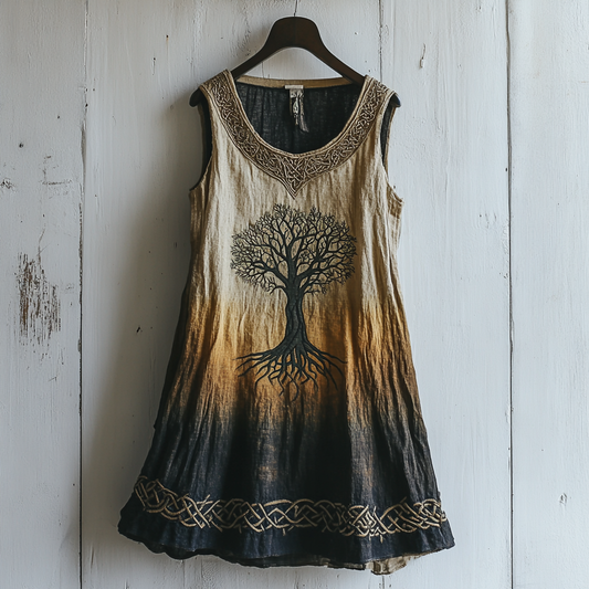 Women's Viking Tree Of Life Celtic Gradient Art Linen Sleeveless Top artswardrobe