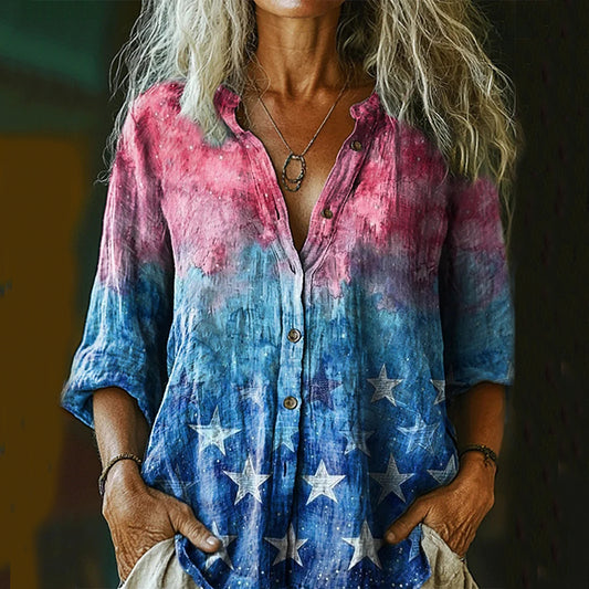 Comstylish Women's Independence Day Gradient Print Casual Shirt