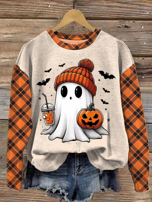 Comstylish Halloween Ghost Crew Neck Casual Sweatshirt