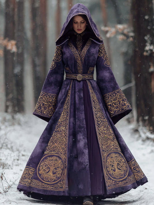 Comstylish Women's Viking Style Tree Of Life Celtic Knot Purple Tie Stained Cape