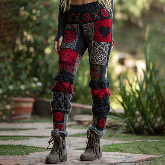 Women's Heart Patchwork Art Casual Leggings artswardrobe