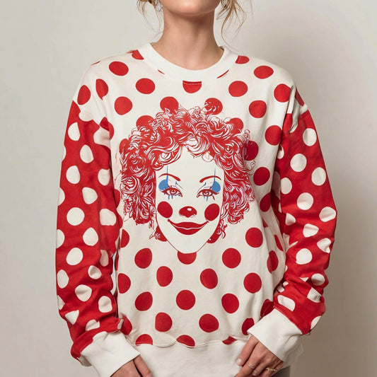 Comstylish Women's Carnival Clown Polka Dot Comfortable Crew Neck Sweatshirt