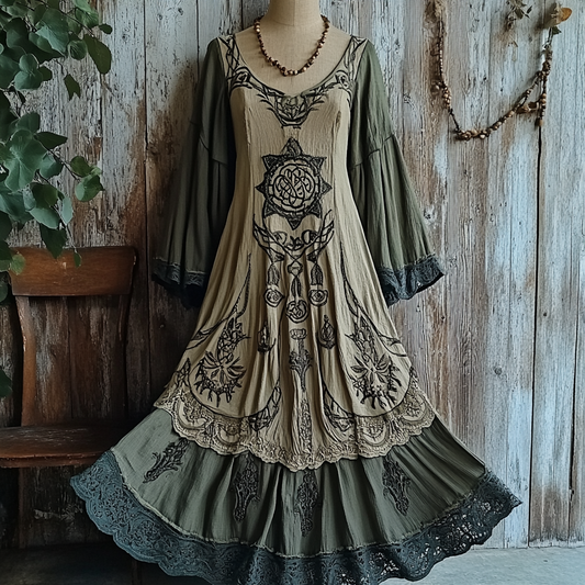 Women's Vintage Tribal Viking Tree Of Life Patchwork Dress artswardrobe