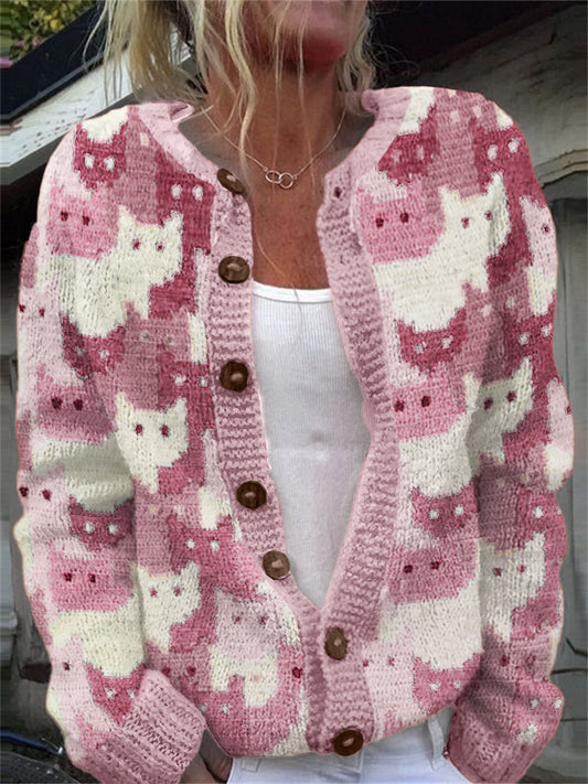 Crowded Cats Pink Colorblock Knit Cozy Cardigan elevenforest