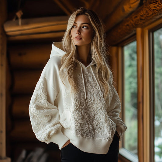 Comstylish Women's Floral Lace Embroidery Art Hoodie