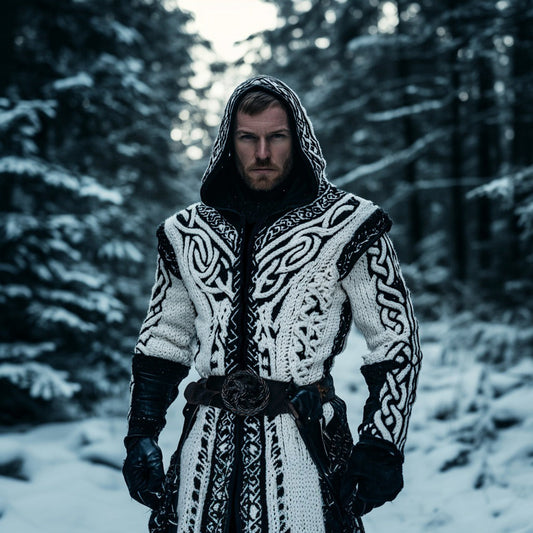 Men's Vintage Viking Celtic Mythology Hooded Cardigan elevenforest