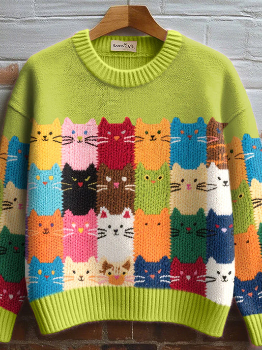 Comstylish Women's Lovely Cats Pattern Cozy Knit Sweater
