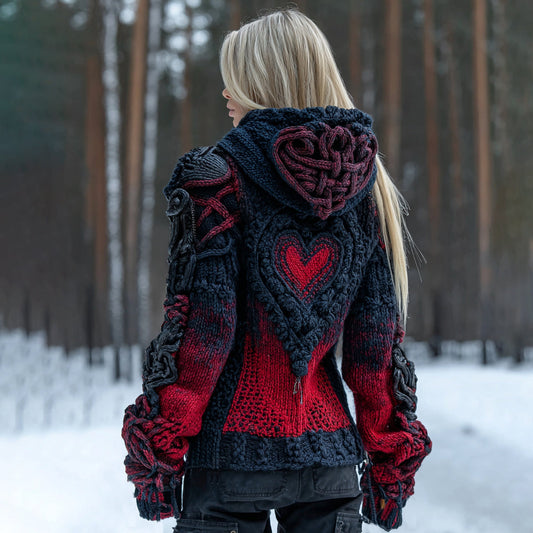 Women's Heart Art Cozy Knit Hooded Sweater artswardrobe