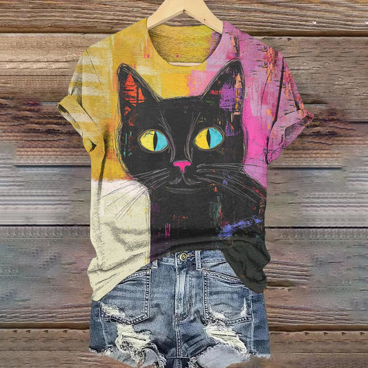 Comstylish Pop Art Painting Cat Art Pattern Vintage T-shirt