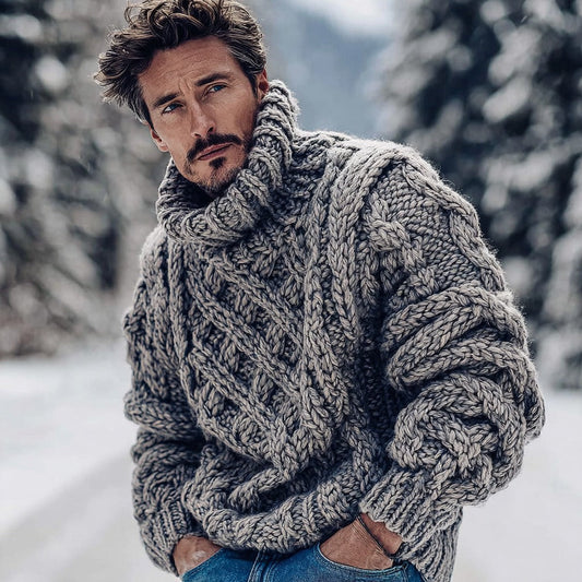 Men's Vintage Feynman Island Chunky Knit Warm Turtleneck Sweater artswardrobe