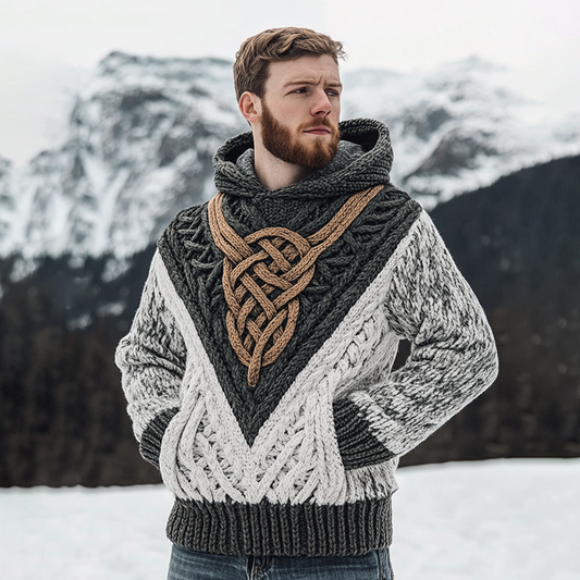 Irish Celtic Jacquard Contrasting Cozy Knit Hooded Sweater elevenforest