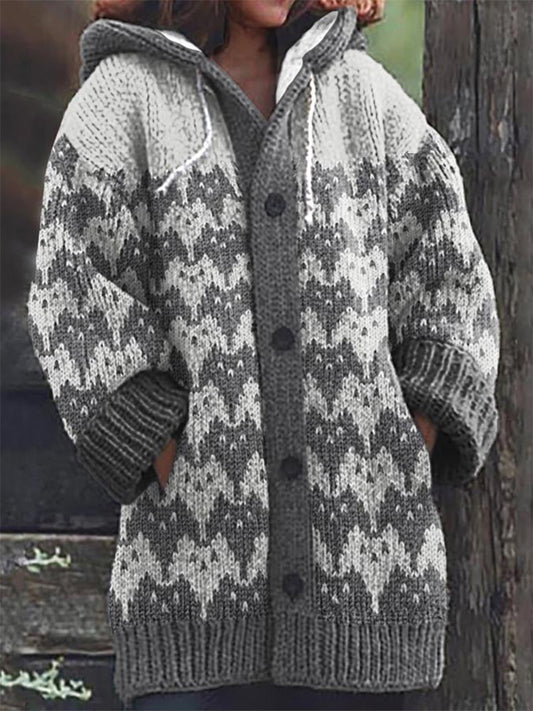 Women's Cat Casual Print Cozy Knit Cardigan artswardrobe
