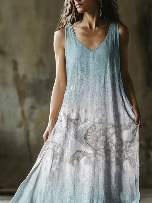 Boho Marine Embossed Bio Art Women's V-neck Vest Dress artswardrobe