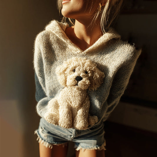 Classic Fuzzy Mini Labrador Retriever Dog Felt Cozy Knit Hooded Sweater elevenforest