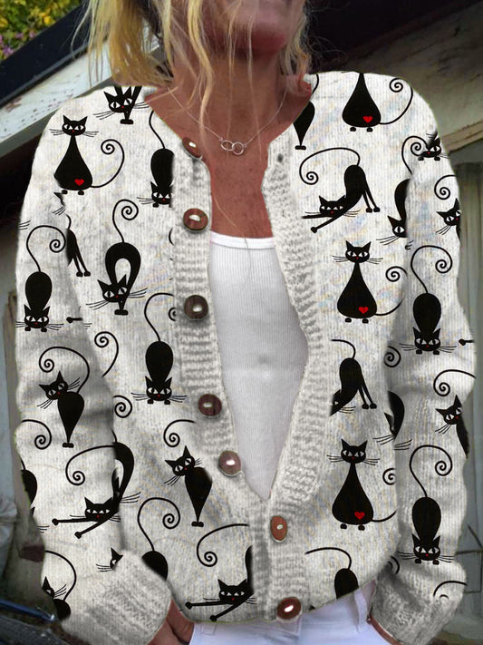 Comstylish Art Black Cats Women's Soft Sweater Cardigan