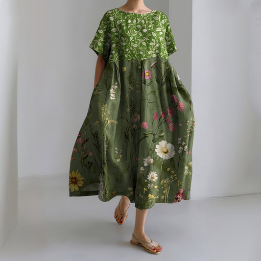 Women's Floral Casual Linen Dress artswardrobe