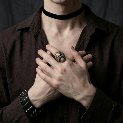Gold Cross Skull Statement Ring