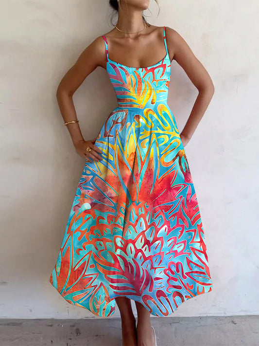 Women's Vacation Retro Multicolor Flowers Art Print Dress