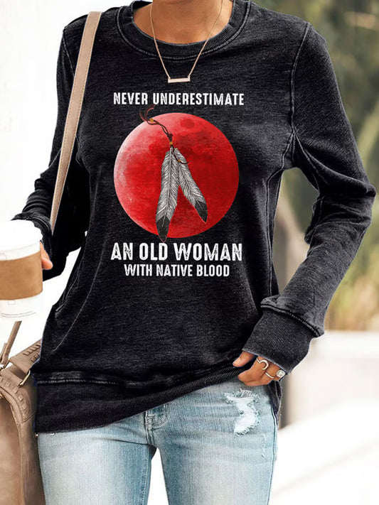 Comstylish Never Underestimate An Old Woman With Native Blood Print T-Shirt