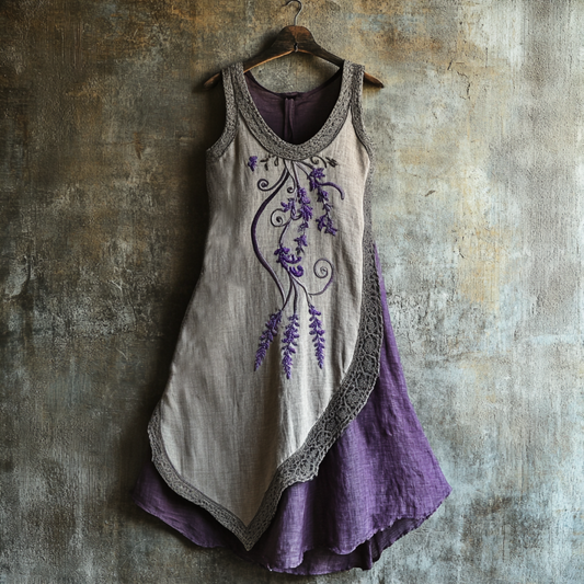 Vintage Celtic Knot With Lavender Pattern Linen Tank Dress artswardrobe