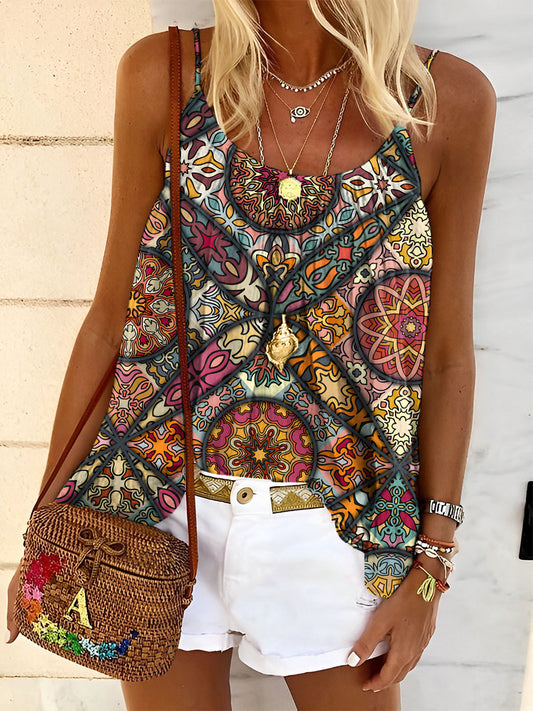 Women's Retro Pattern Art Print Tank Top
