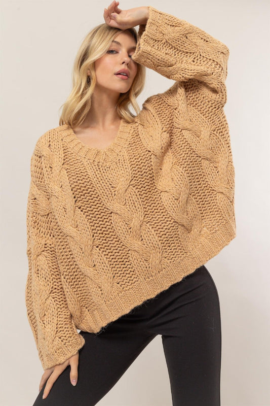 Merced® | Cable knit V-neck sweater