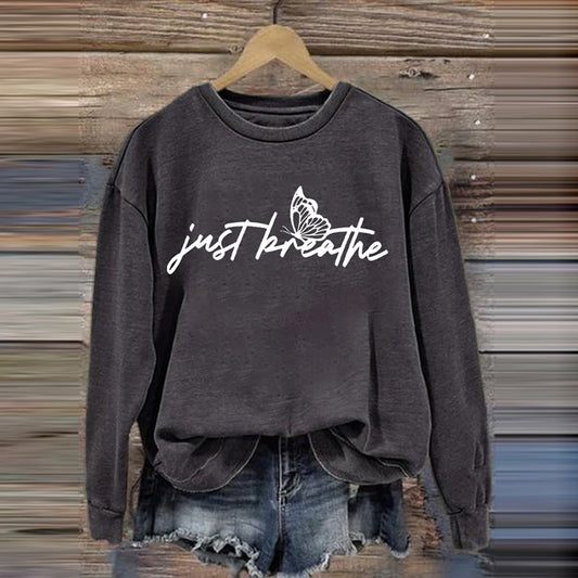 Comstylish Women's Just Breathe Print Round Neck Sweatshirt