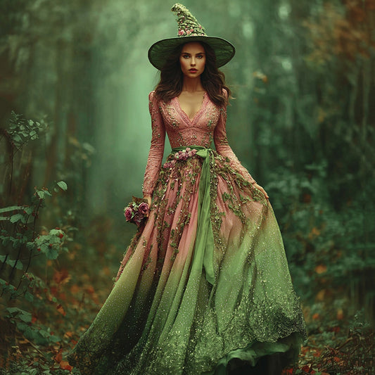 Halloween Rose Floral Gradient Witch Maxi Dress