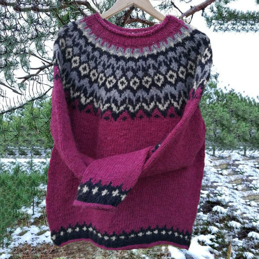 Vintage Jacquard Warmth Icelandic Knit Crew Neck Sweater（Unisex） elevenforest