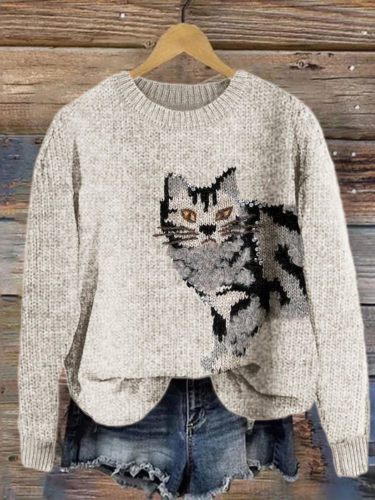 Tabby Cat Fuzzy Knit Art Cozy Sweater elevenforest