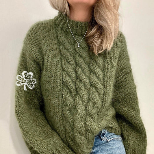 Women'S Burlap Textured Clover Pattern Sweater artswardrobe