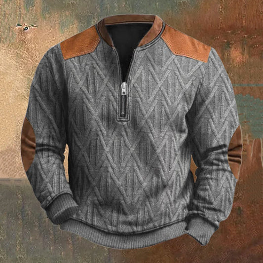 Men's Vintage Geometric Jacquard Stitching Knit Zip-Up Sweatshirt elevenforest
