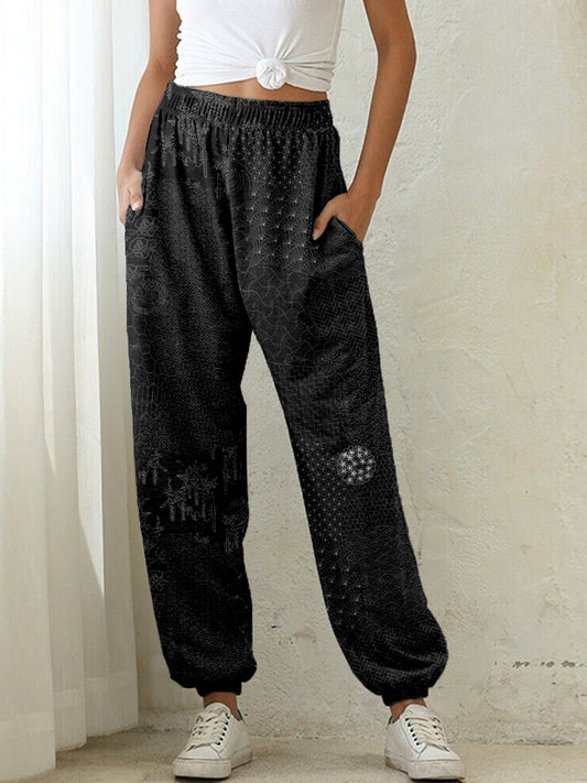 Comstylish Japanese Traditional Sashiko Art Comfy Sweatpants