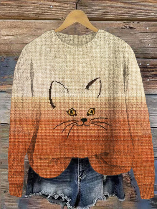 Cat Emoji Gradient Women's Cozy Sweater artswardrobe