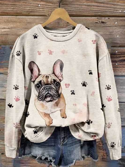 Comstylish Cute French Bulldog Paws Print Cozy Sweatshirt