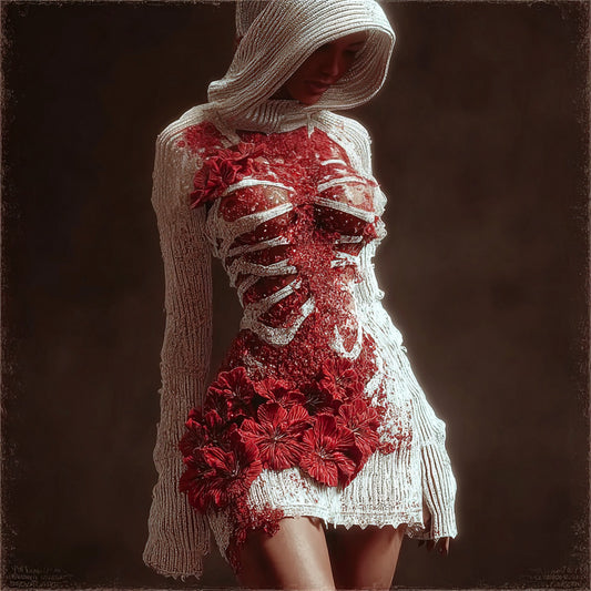 Comstylish Halloween Bandage & Floral Art Women's Knit Hooded Mini Dress