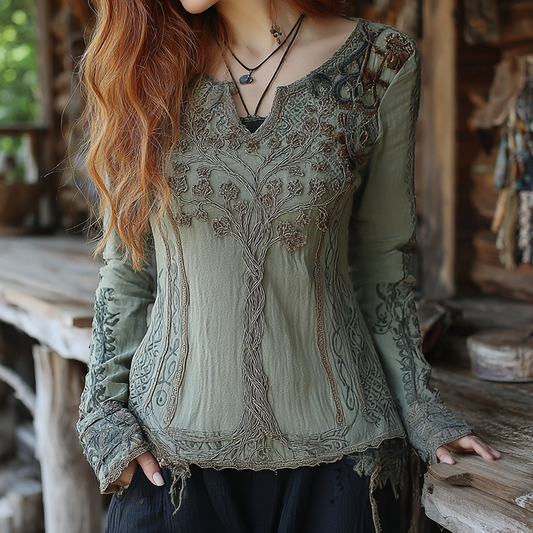 Women's Vintage Viking Tree Of Life V-neck Shirt artswardrobe