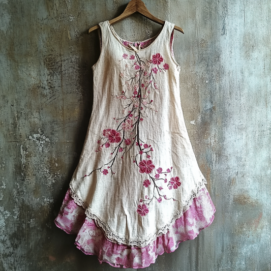 Vintage Sakura Floral Lace Gradient Art Comfort Dress artswardrobe