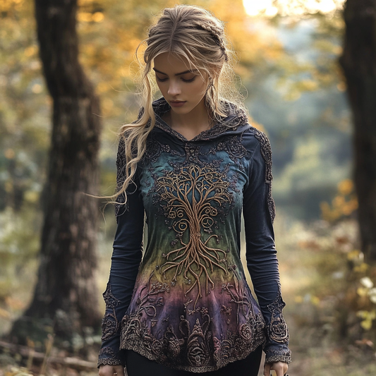 Comstylish Women's Viking Tree Of Life Celtic Knot Gradient Art Hooded
