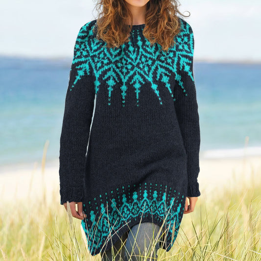 Vintage Fairman Island Tribal Pattern Cozy Sweater Dress elevenforest
