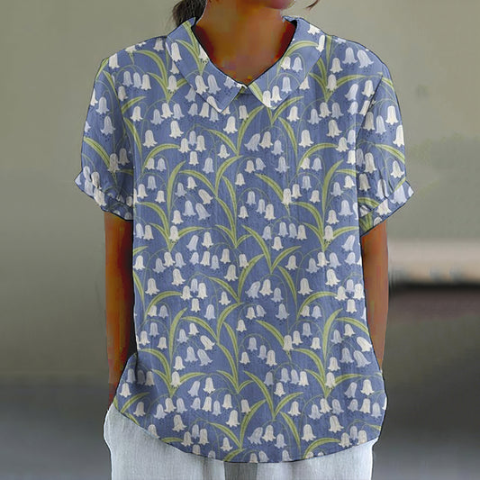 Comstylish Women's Convallaria Majalis Floral Lapel Shirt