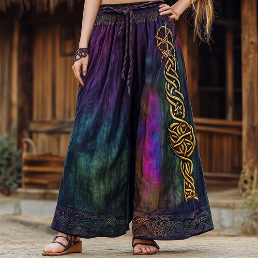 Women's Vintage Gradient Celtic Knot Linen Blend Pants artswardrobe