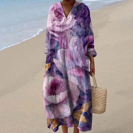 Women's Vintage Floral Art Print Cotton Dress artswardrobe