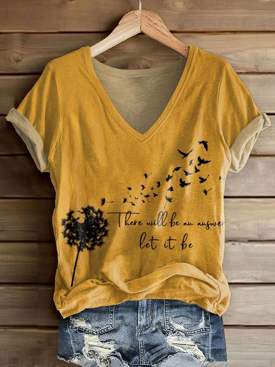 Women's There Will Be An Answer Pattern Print V-neck Casual T-Shirt