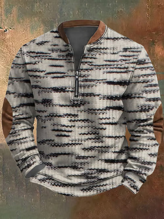 Men's Retro Print Casual Zipper Sweatshirt artswardrobe