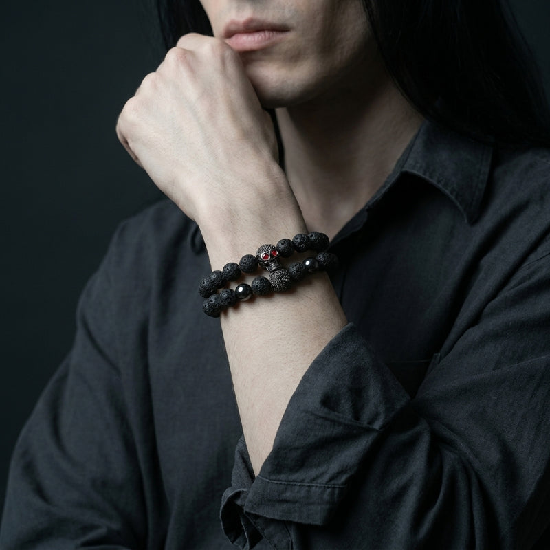 Skull Beaded Bracelet Set Red-Eyed Skull Bracelet Set