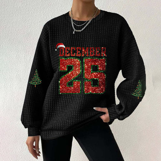 Comstylish Women's Christmas Graphic 25 December Casual Waffle Sweatshirt